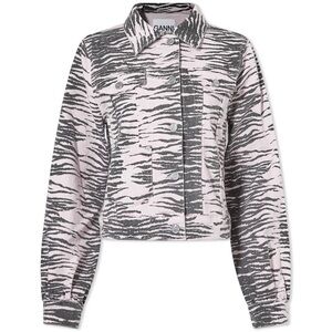 Ganni Pink and White Jean Jacket Zebra Print
